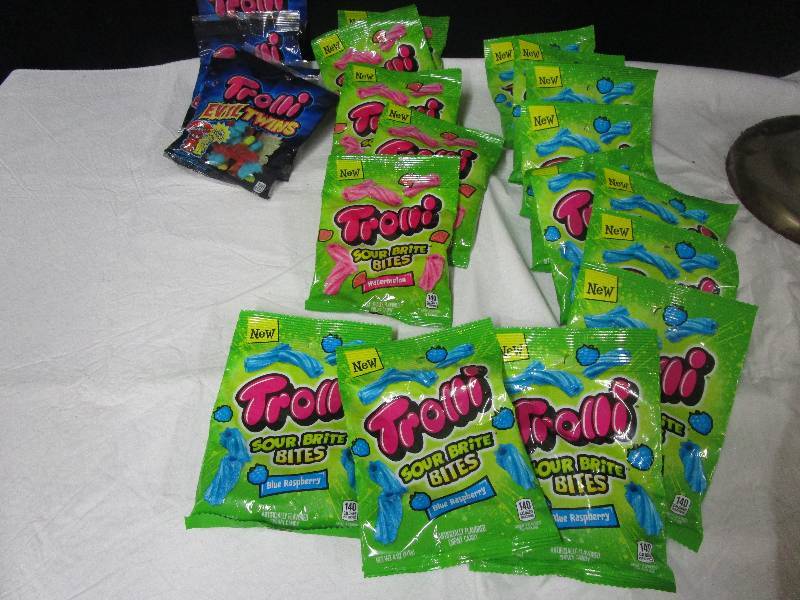 lot 29 image: 4 Trolli Evil Twins, 5 Trolli Sour Brite bites watermelon, 11 Blue raspberry Sour Brite Bites
