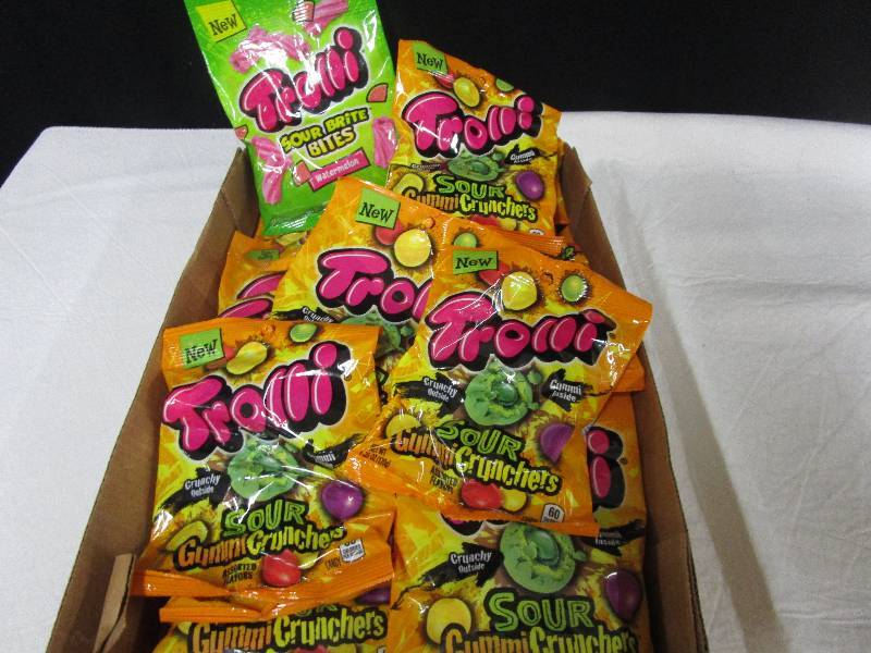 lot 57 image: 1 Trolli sour brite bites watermelon, 17 trolli sour gummi crunchers
