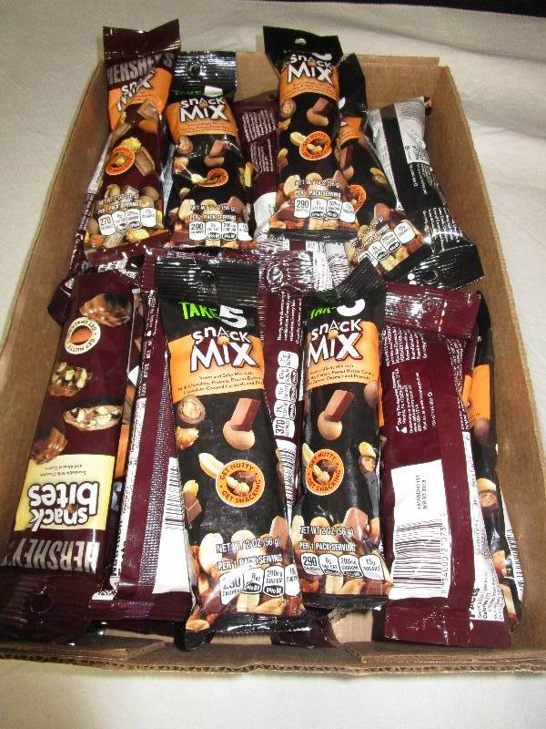 lot 73 image: 30 Packs of Herseys Snack Mix and Take 5 Snack Mix