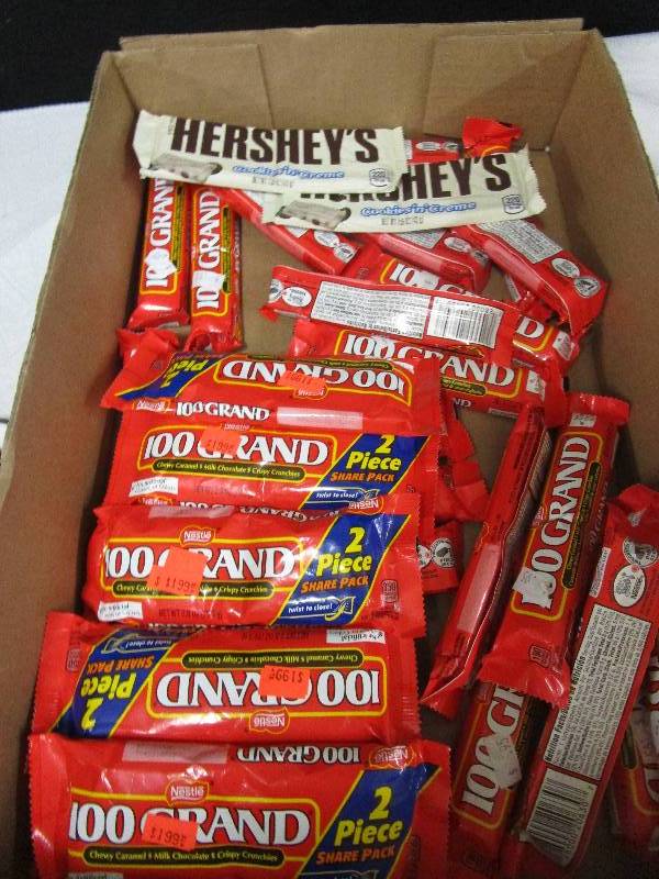 lot 101 image: 2 hershey cookie and cream bars, 28 100 grand bars