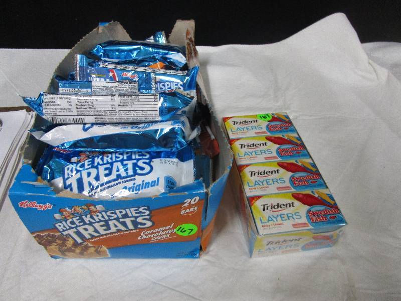 lot 167 image: 27 Rice Krispies Treats and 12 Packs of Trident