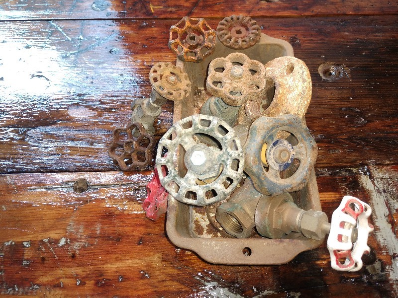 lot 23 image: Antique Water Valves w Colorful Handles and Pan Drawer Included