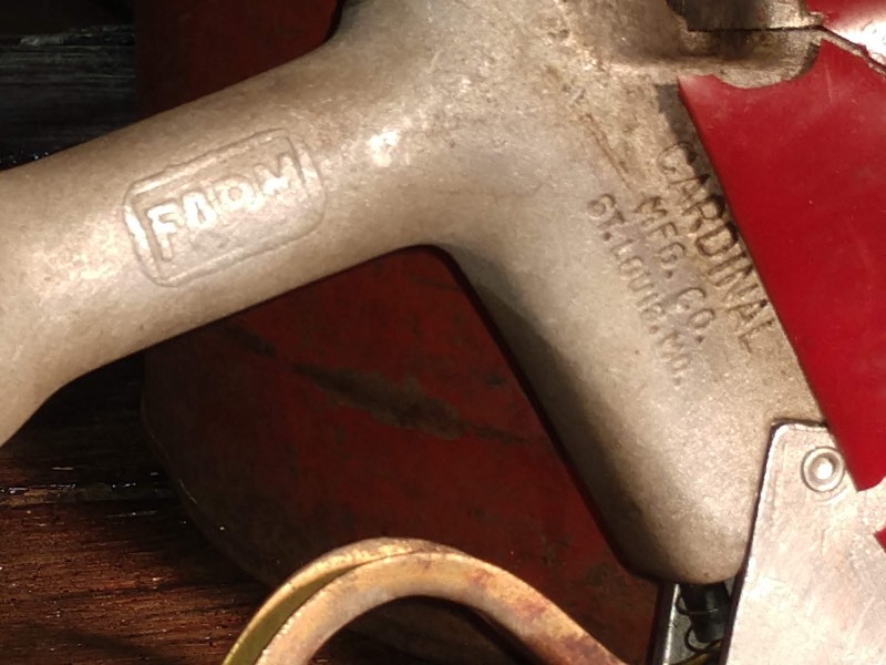 lot 80 image: All Weather Red Gas Can and Cardinal Mfg. Co. FARM Gas Pump Nuzzle