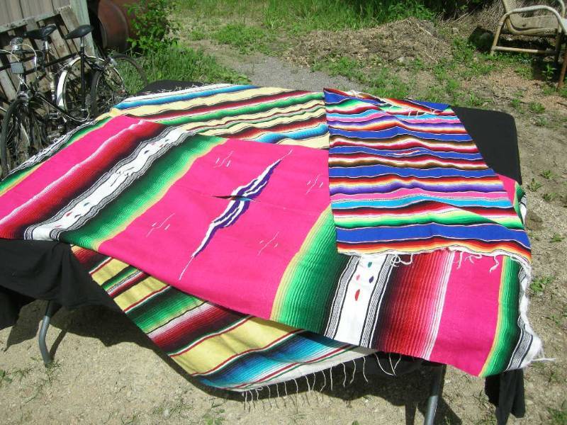 lot 47 image: 3 Southwest Saltillo Style Striped BlanketsPoncho