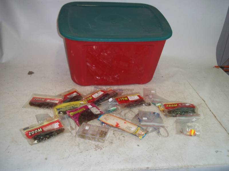 lot 11 image: Assorted Fishing Tackle and supplies with tote