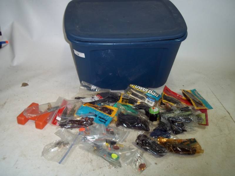 lot 16 image: Assorted Fishing Tackle and supplies with tote