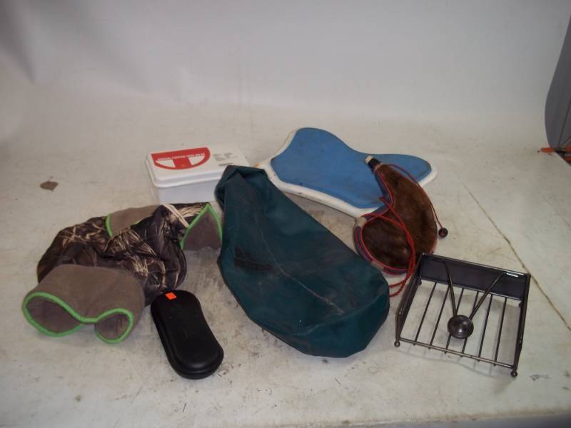 lot 24 image: Boat Seat, Flask, Dry bag, and assorted items