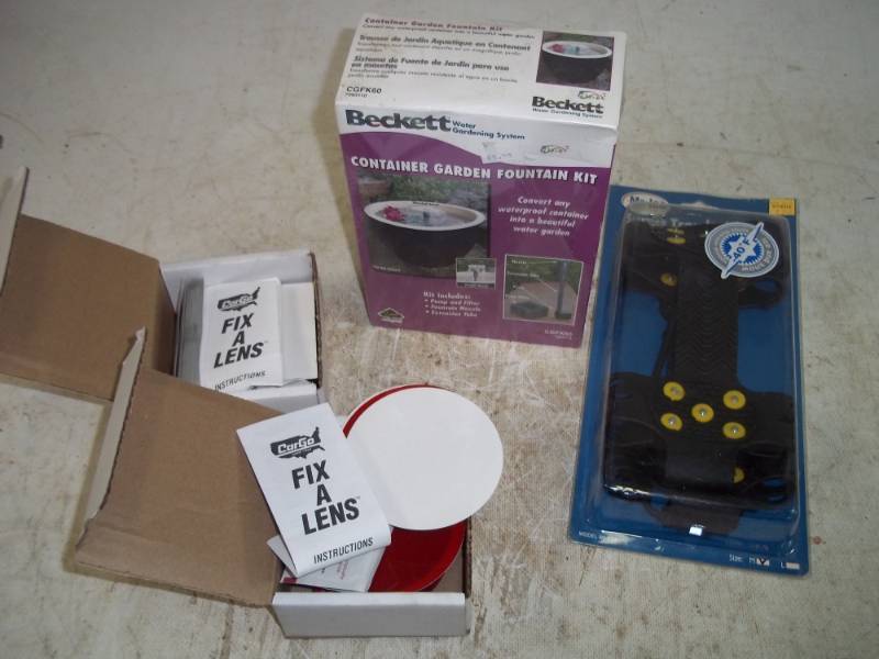 lot 95 image: Ice cleats, fountain kit and Fix a Lens