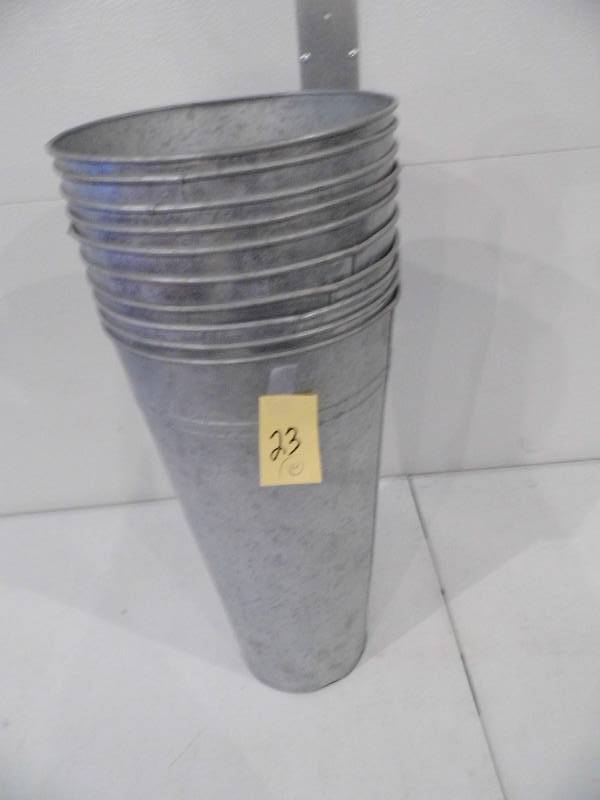 lot 23 image: Lot of 10 Tin Planters  Vases