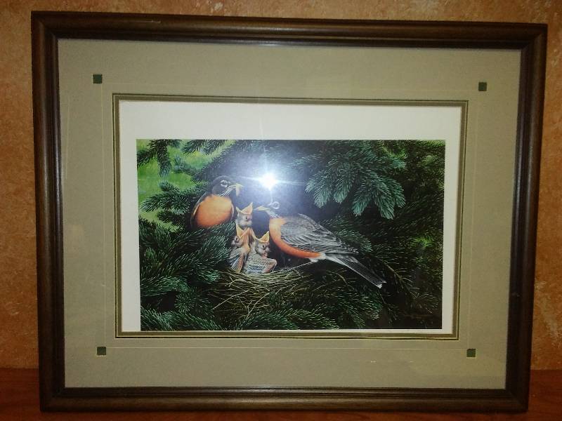 lot 3 image: Neal Anderson, 1988 Robins Nest (Signed and Numbered) framed, triple matted, needs to be reset, 28  x 22 