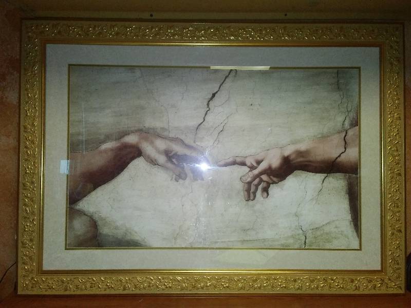 lot 7 image: Michelangelo Creation of Adam Print Gold Framed, double matted 46 x33