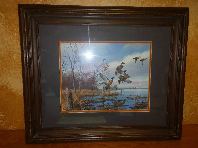 lot 23 image: Mallard Ducks Landing in the Reeds,