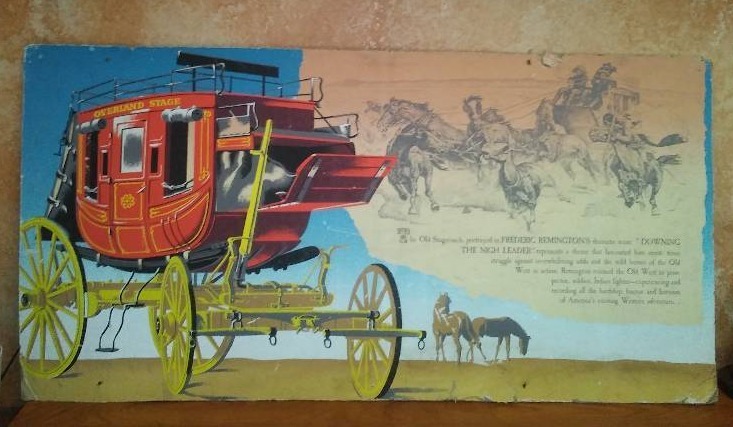 lot 51 image: Frederic Remington The Old Stagecoach from  Downing the Nigh Leader ,  Local to a  Lake Park MN Bar for many years