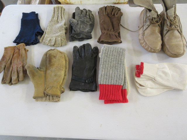 lot 331 image: LEATHER MOCCASIN BOOTS, GLOVES AND MORE