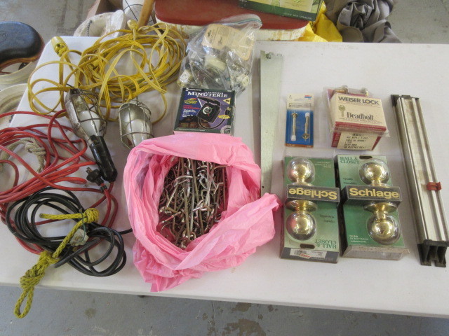lot 334 image: WORK LIGHTS, DOOR HARDWARE AND MORE