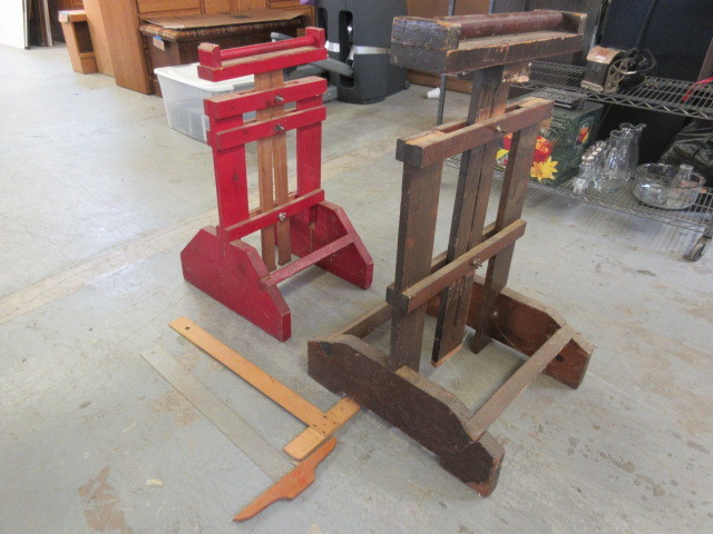 lot 336 image: WOODEN ROLLERSMATERIAL STANDS
