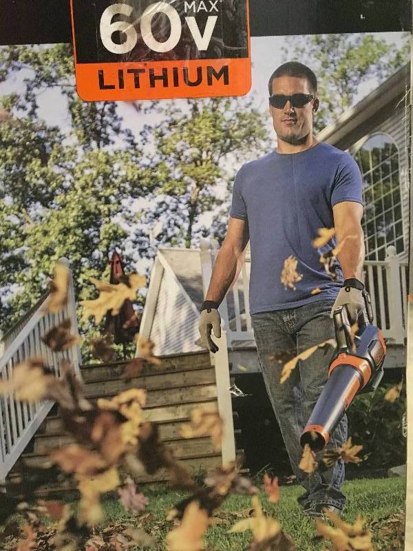 lot 28 image: Black & Decker 100 MPH 400 CFM 60-Volt MAX Lithium-Ion Cordless Handheld Leaf Blower with 1.5Ah Battery and Charger Included