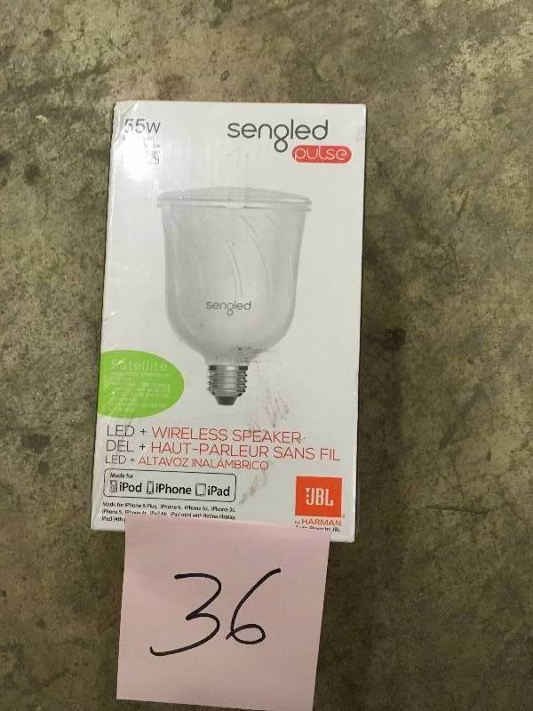 lot 36 image: SENGLED Pulse Dimmable LED Light with Wireless Bluetooth Satellite Speaker Powered by JBL - White Mew