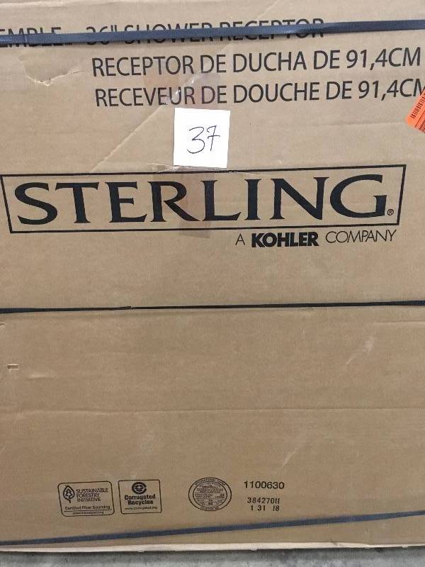lot 37 image: Sterling Ensemble 36 in. x 34 in. Single Threshold Shower Base in White New