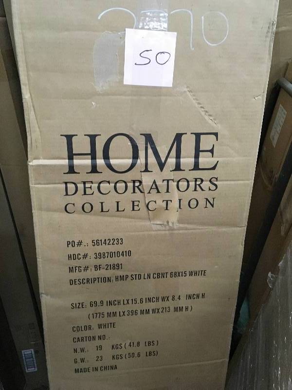 lot 50 image: Home Decorators Hampton Harbor 15 in. W x 10 in. D x 67-12 in. H Linen Cabinet in White Not Used