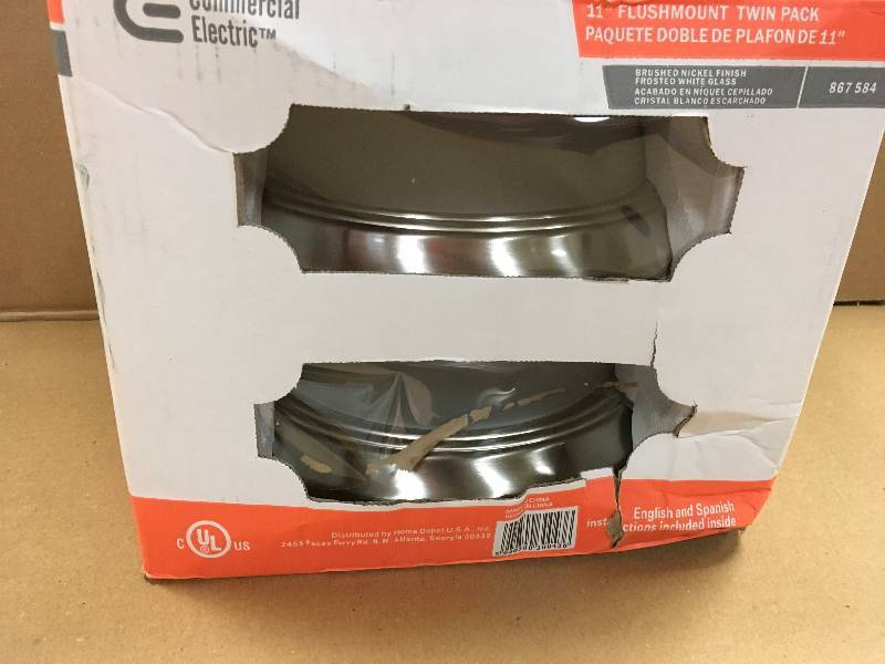 lot 63 image: Commercial Electric 11 in. 1-Light Brushed Nickel Flushmount with Frosted Glass Shade (2-Pack)