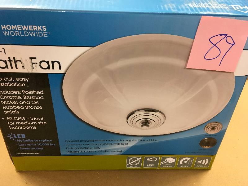 lot 89 image: Homewerks Decorative 80 CFM Ceiling Bathroom Exhaust Fan with LED Light and White Globe