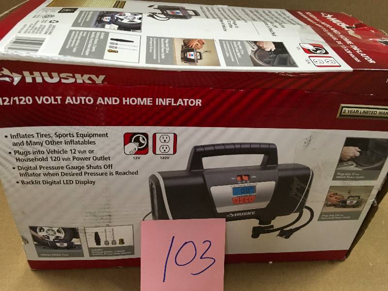 lot 103 image: Husky 12-Volt120-Volt Home and Auto Inflator