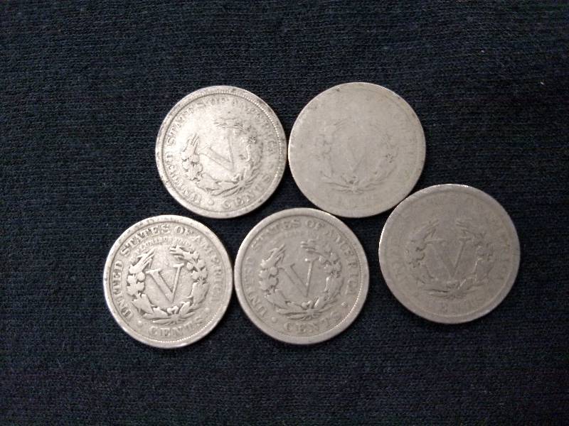 1900, 01, 03, 04, & 05 V Nickels...
