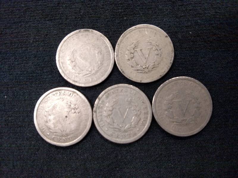 1901, 05, 06, 07, & 08 V Nickels...