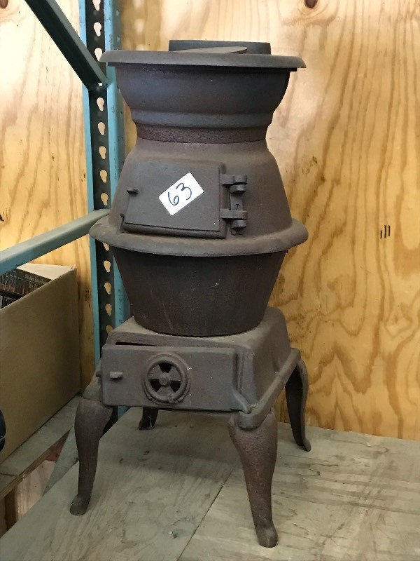 lot 63 image: Vintage Cast Iron Pot-Belly Wood St...