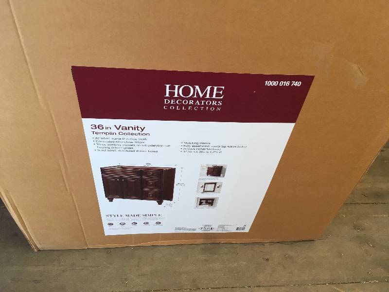 lot 6 image: Home Decorators Templin 36 in. W Vanity Cabinet in Coffee  open box not used
