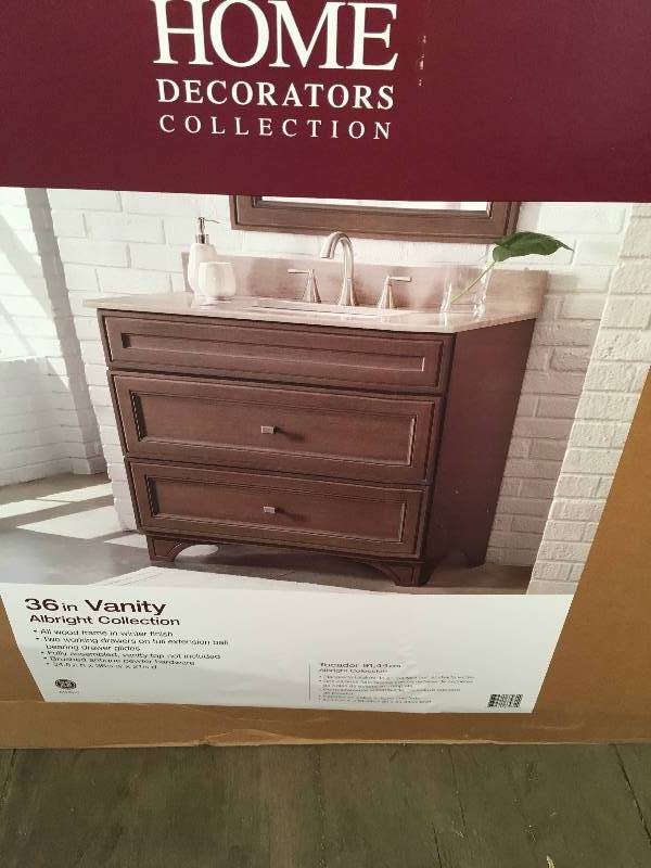 lot 8 image: Home Decorarors Albright 36 in. W Bath Vanity Cabinet Only in Winter Gray  open box not used
