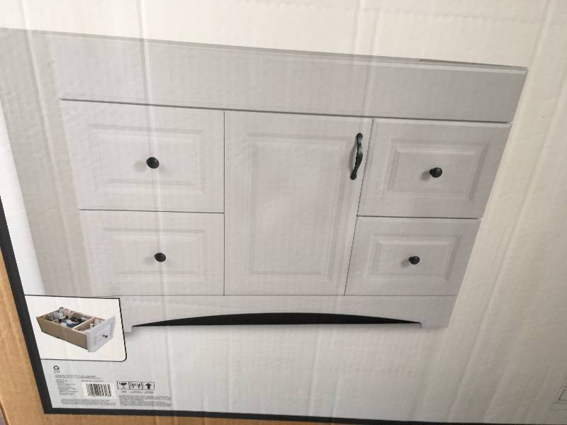 lot 10 image: Glacier Bay Regency 48 in. W Bath Vanity Cabinet Only in White  open box not used