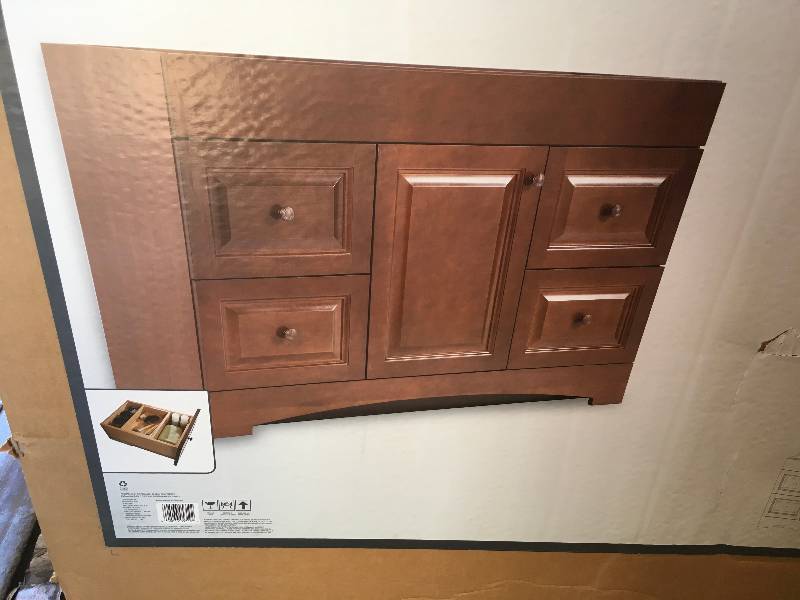 lot 11 image: Glacier Bay Regency 48 in. Vanity Cabinet Only in Auburn  open box not used