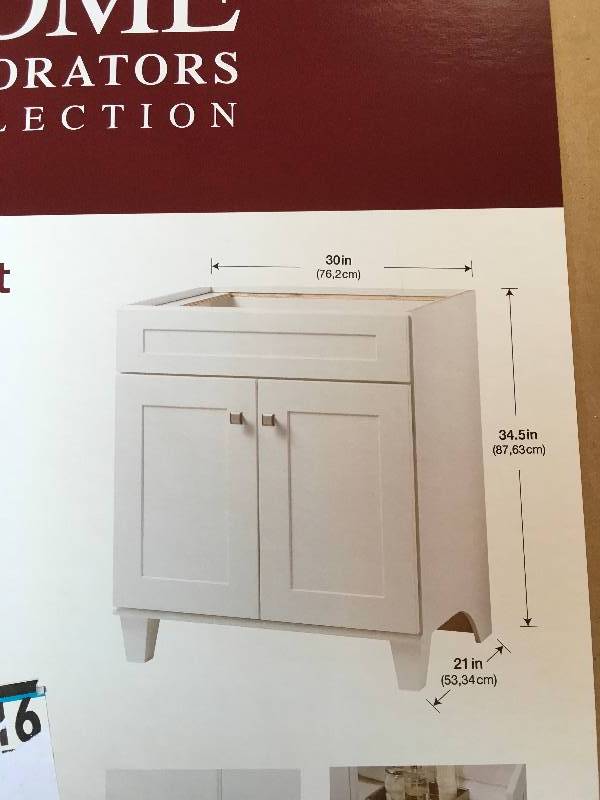lot 26 image: 36 in Vanity Cabinet  Creeley Collection Solid Wood Frame in White Finish  open box not used
