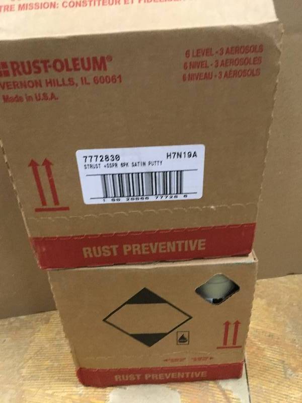 lot 54 image: Rust Oleum Satin 12 oz. Protective Enamel Satin Putty Spray Paint (6-Pack) Lot of 2 box not used