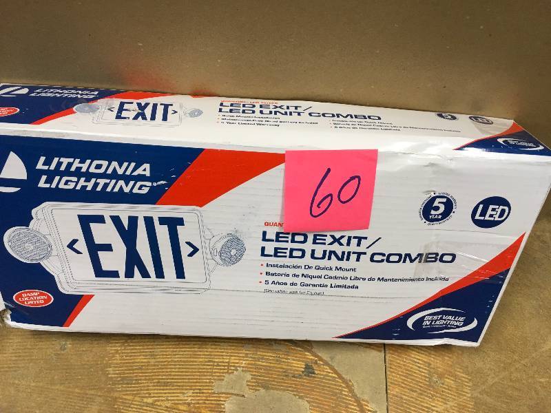 lot 60 image: Lithonia Lighting Quantum Thermoplastic Red Letters  LED ExitUnit Combo in working conditions