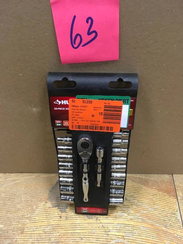 lot 63 image: HUSKY 14 in. Drive SAEMetric Standard Socket Set (20-Piece) in working conditions