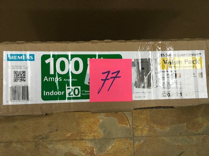 lot 77B image: Siemens ES Series 100 Amp 20-Space 20-Circuit Main Breaker Load Center Value Pack