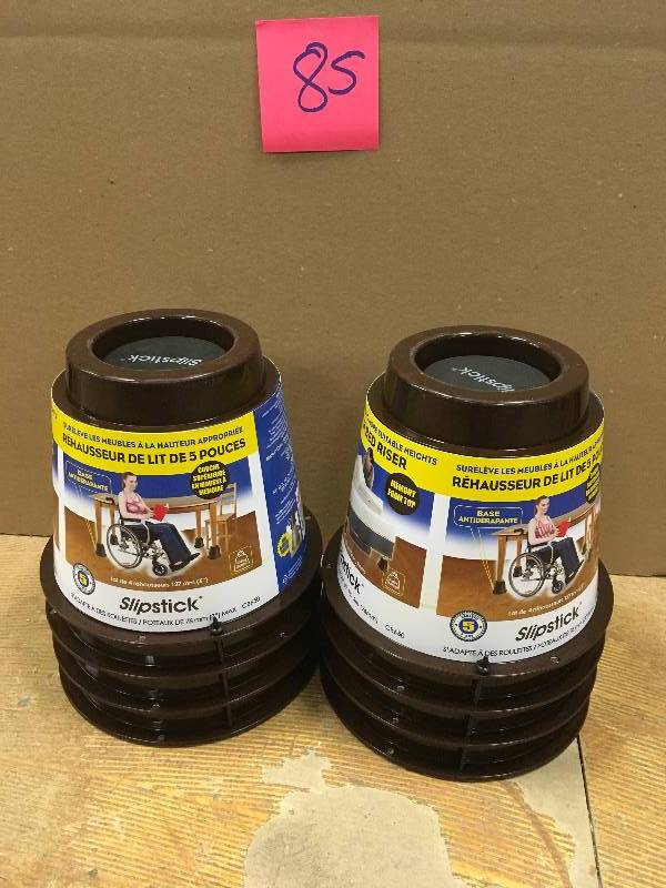 lot 85 image: Lot of 2 sets Slipstick 5 in. Extra Storage Under-Bed Risers Chocolate (Set of 4) not used