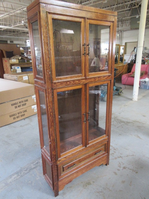 lot 503 image: NATURAL SOLID OAK AND GLASS DISPLAY CABINET