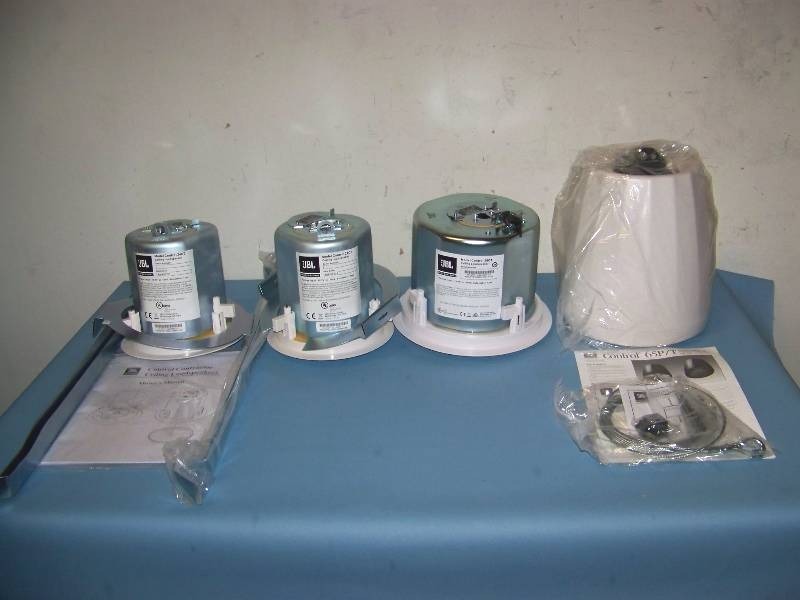 (2) JBL, 24CT, In-Ceiling Speakers, (1) JBL, 26CT, In-Ceiling Speaker and (1) JBL, C65PT, Pendant Style Speaker