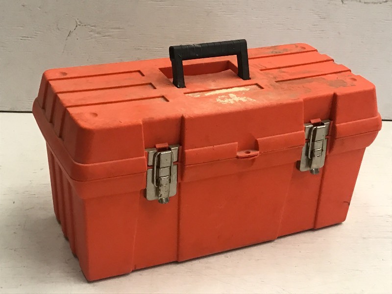 lot 72 image: 18 Orange Plastic Tool Box, Used ...