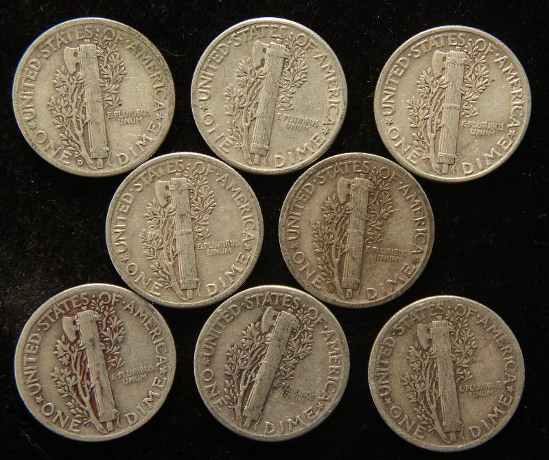 GROUP OF 8 US MERCURY SILVER DIMES