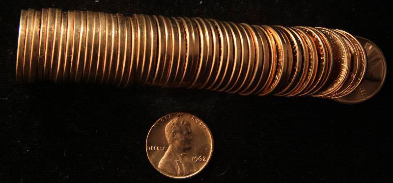 BU Roll of (50) 1962 US Lincoln Memorial Cents