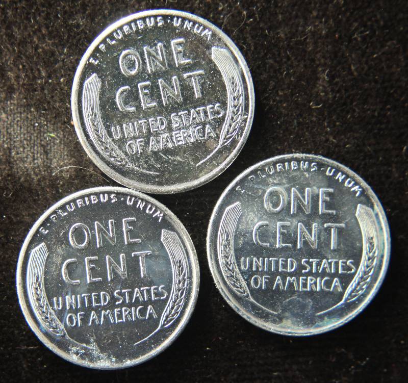 3 WWII Steel War Time Wheat Cents 1943, 1943-D & 1943-S