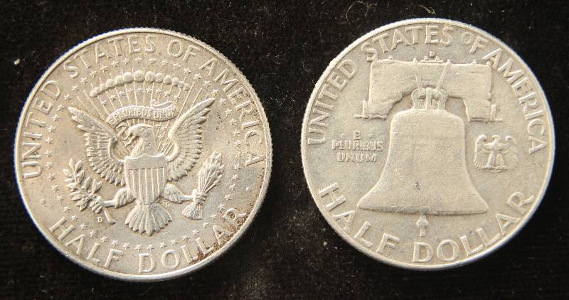 2 SILVER HALF DOLLARS 1962-D Franklin & 1964-D Kennedy
