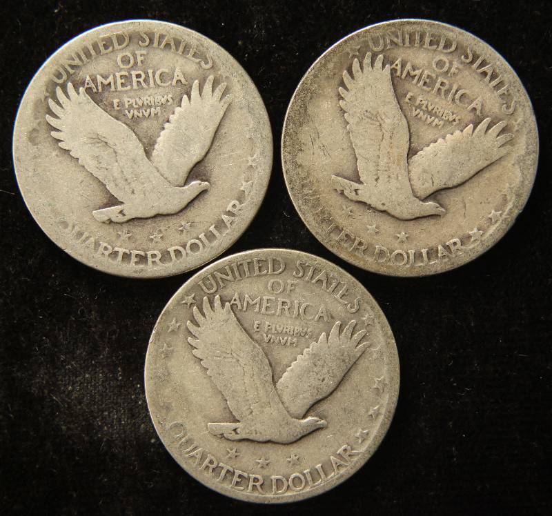 3 Standing Liberty Quarters 1925, 1926 & 1928