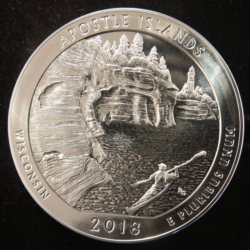 2018 US 5 Troy Oz. .999 Fine Silver Apostle Islands America the Beautiful series