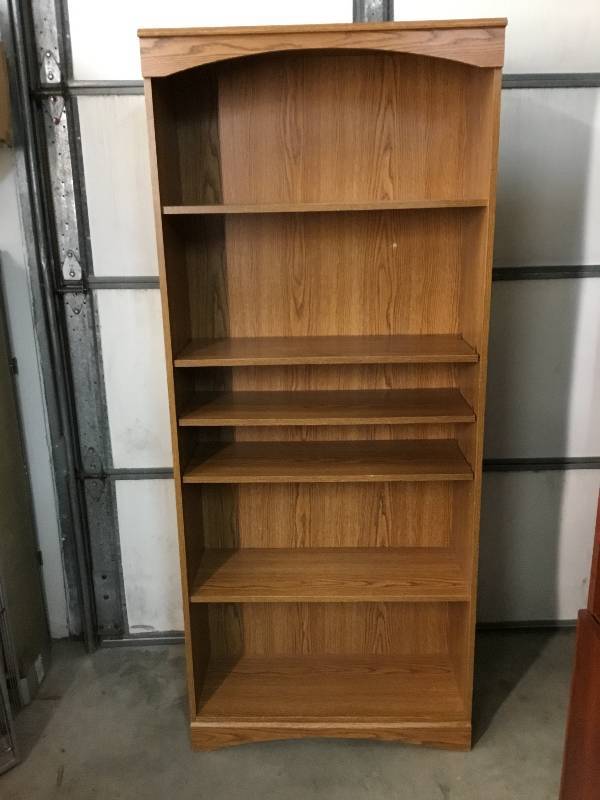lot 2 image: Wooden book shelf Dark Oak  Finish